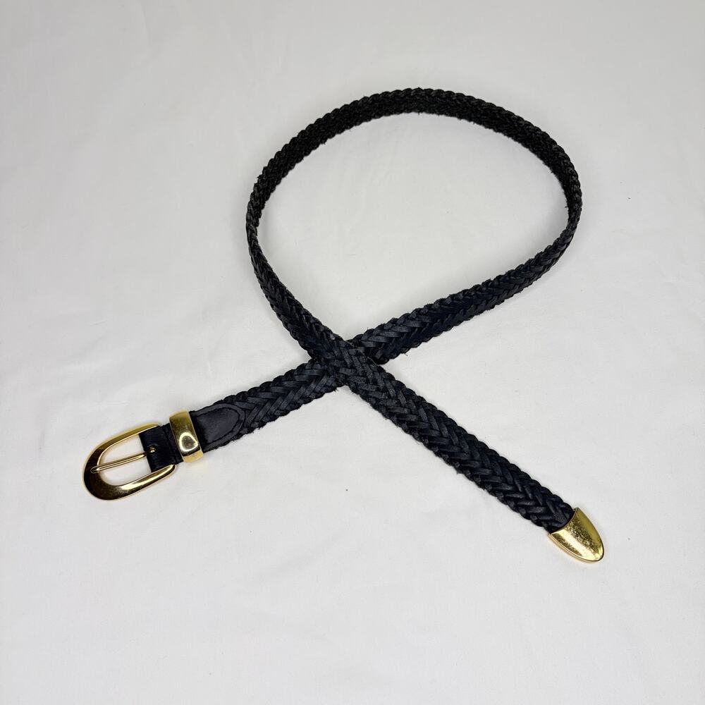 Unbranded women's leather belt navy blue braided, size M, classic, closet staple